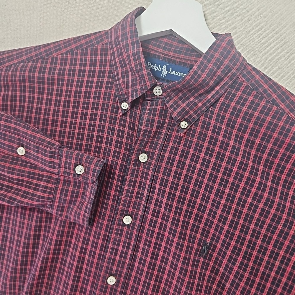 Vintage Ralph Lauren Blake Dress Shirt Men's Medium Red Black Green Tartan Plaid